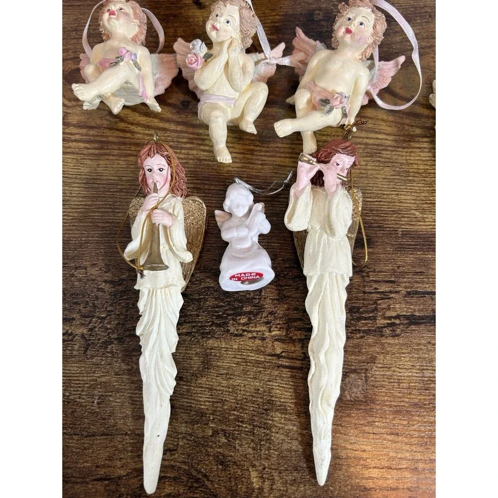 Vintage Angel Christmas Tree Ornaments Cherubs Lot Of 9 Holiday Decor Mixed Set